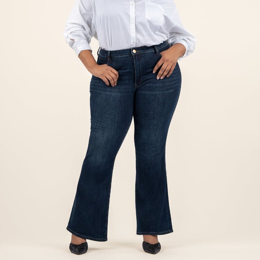 Kut from the Kloth Ana High Rise Flare, Plus Size 16W16W / Neutral W/Dk Stone Ba - Picture 1 of 3